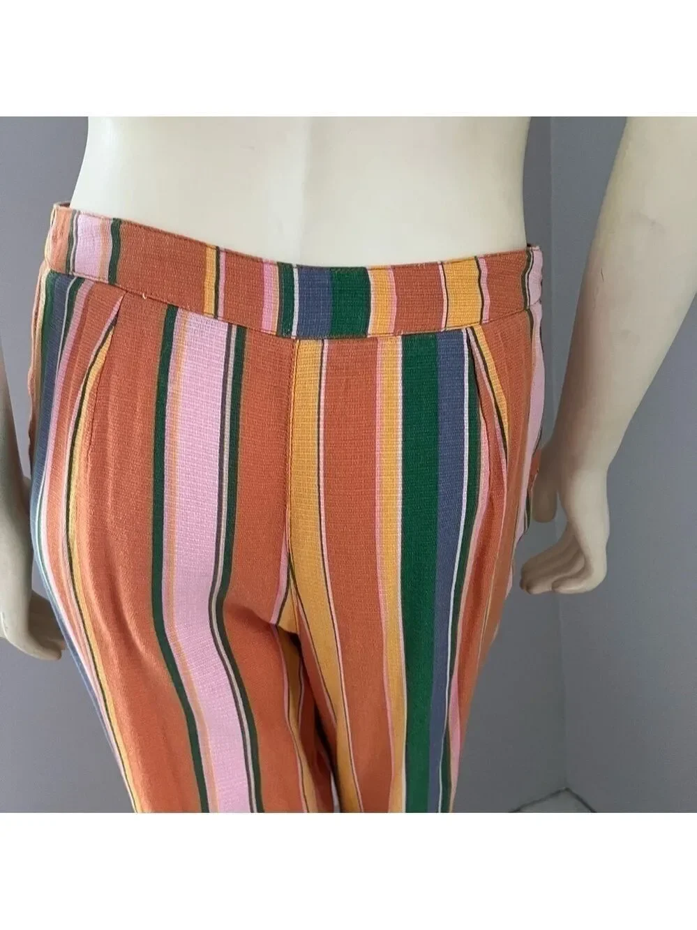 Free People Anthropologie Women’s Boho Striped Pants Orange Green Pink Blue 4